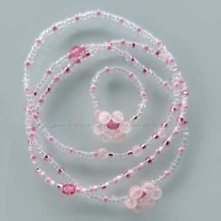 Lot de 3 Bracelets & 1 Bague en Quartz Rose | Bijoux artisanaux délicats aux pierres naturelles, faits main dans le Cotentin.