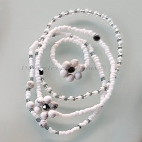 Lot de 3 Bracelets & 1 Bague en Howlite | Bijoux artisanaux élégants aux nuances marbrées, faits main dans le Cotentin.
