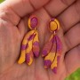 Ella – Boucles d’Oreilles Fuchsia & Mangue Marbré Granité | Bijou Unique & Fait Main