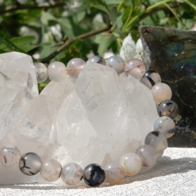 Bracelet Agate Veine de Dragon & Fer à Cheval | Bijou raffiné, symbole de chance et d’élégance, fait main dans le Cotentin.