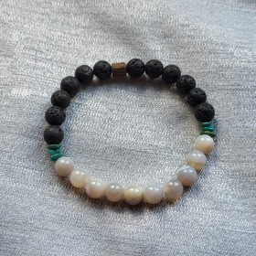 Bracelet Angie en agate grise, pierre de lave et turquoise – création artisanale