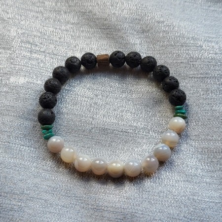 Bracelet Angie en agate grise, pierre de lave et turquoise – création artisanale