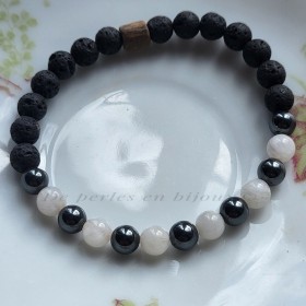 Bracelet Louisa en pierres naturelles de lave, hématite et pierre de lune
