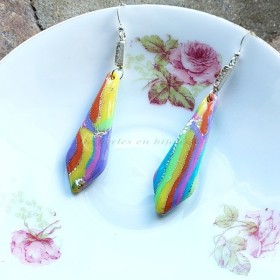 Arcadia I – Boucles d’oreilles trapèze arc-en-ciel sur argent, création artisanale unique