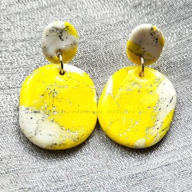 Boucles d’oreilles Marjorie géométriques jaunes marbrées fait main
