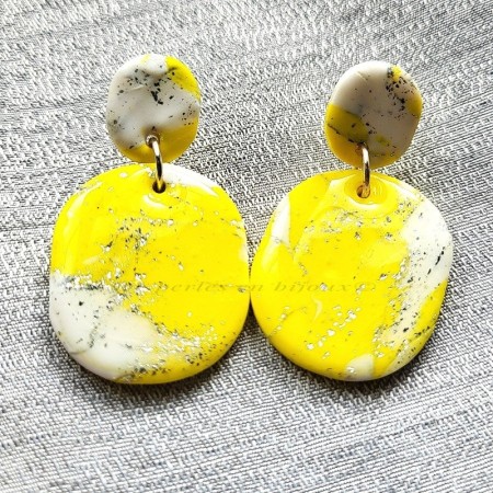 Boucles d’oreilles Marjorie géométriques jaunes marbrées fait main