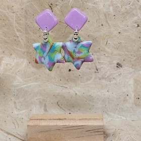 Boucles d’oreilles Pastélia pendants étoiles & carrés – Bijou artisanal pastel en argent