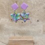 Boucles d’oreilles Pastélia pendants étoiles & carrés – Bijou artisanal pastel en argent