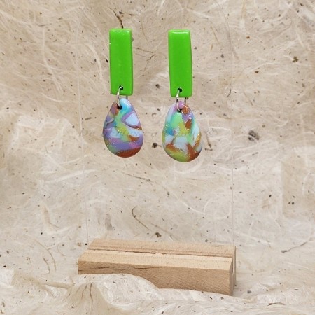 Boucles d’oreilles Pastélia pendants gouttes & rectangles – Bijou artisanal pastel unique