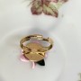 Bague Rosamé dorée avec fleur rose et feuille - De Perles en Bijoux