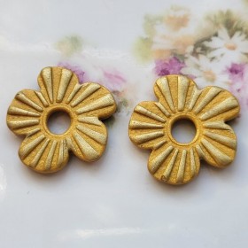 Pampilles interchangeables dorées Milie en pâte polymère – fleurs striées artisanales