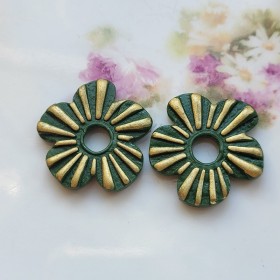 Pampilles interchangeables Milie vertes et dorées – fleurs striées en pâte polymère artisanale