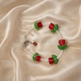 Bracelet Fanfan en perles de verre tulipes colorées fait main dans le Cotentin