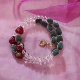 Zanzibar 1, bracelet memoire de forme graines de zanzibar et perles cristal de roche